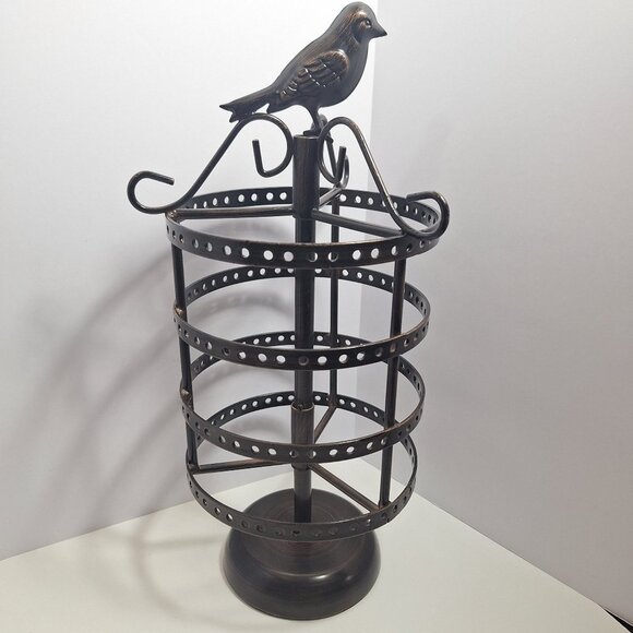 Bronze Bird Earring Holder Rotating Display 14" x 7" Raven Antique Look - Picture 8 of 15